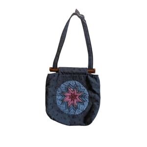 Vintage Quilted Star Patchwork Purse Blue‎ Floral Fabric Handbag Carpet Bag